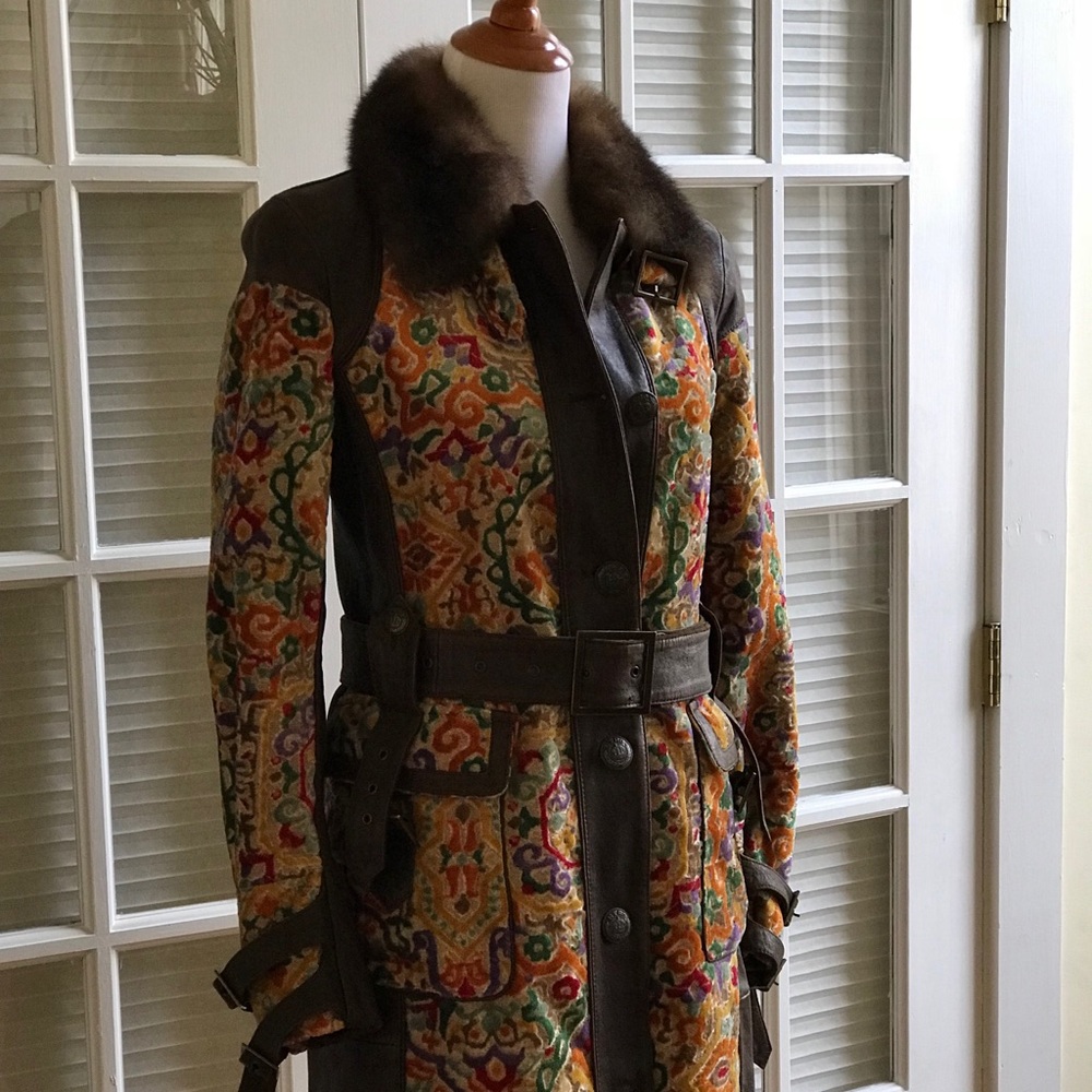 ETRO tapestry coat with silk lining and real fur